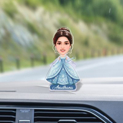 Personalized Cinderella Princess Sky Blue Dress Bobblehead Caricature Theme for Kids Birthday Gift, Kids Room & Home Decor Birthday Return Gift for Girls Battery Powered Shaking Head